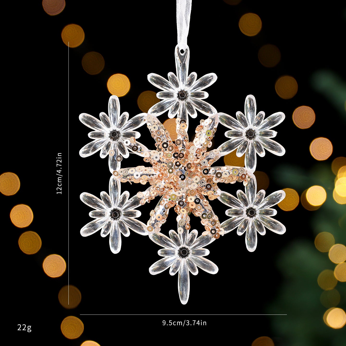Twisted reindeer acrylic Christmas pendant in sequinned clear acrylic