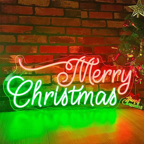 Continuous neon tubing forming the gnome figure of the Christmas sign