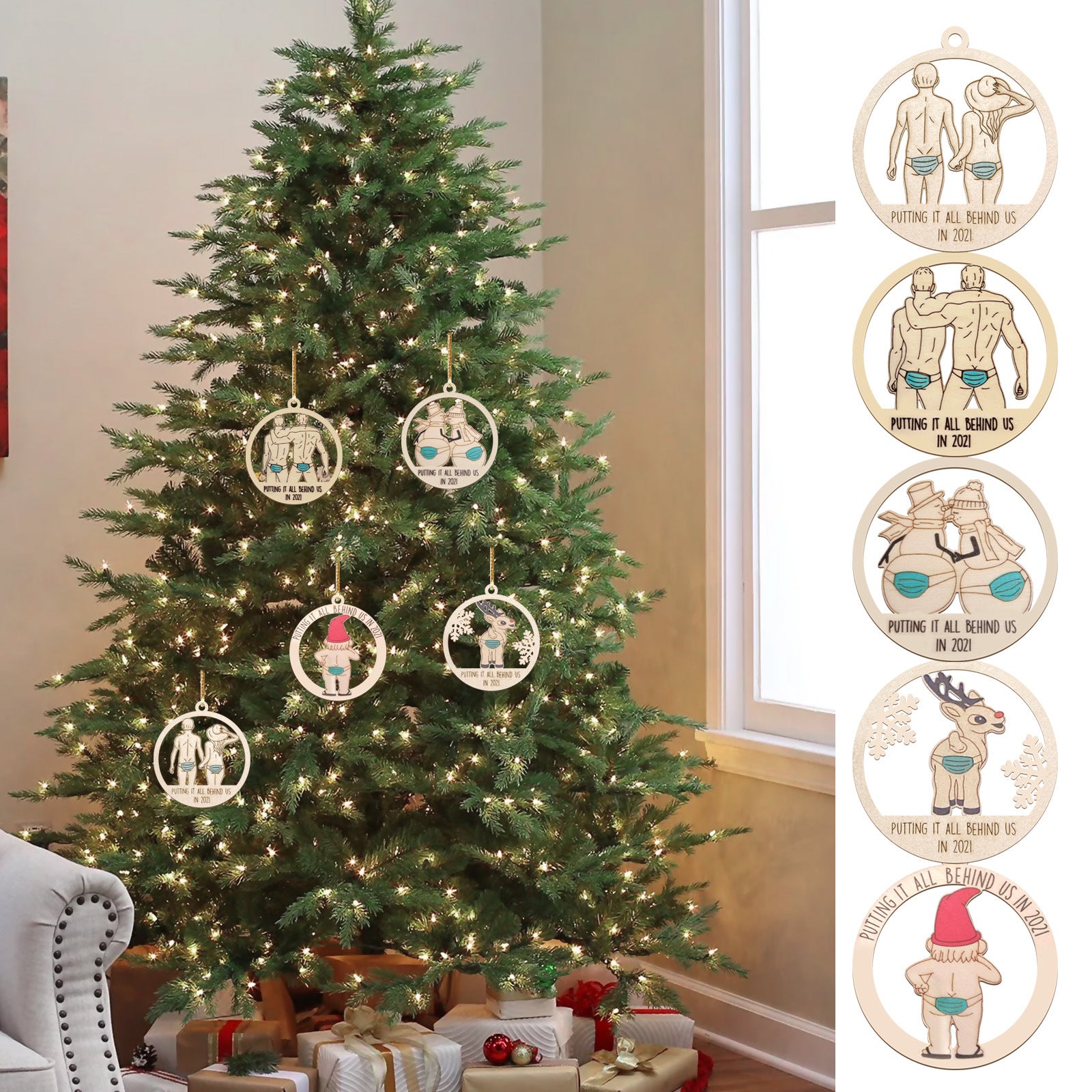 Lightweight wood Christmas ornament sold singly for a tree or garland