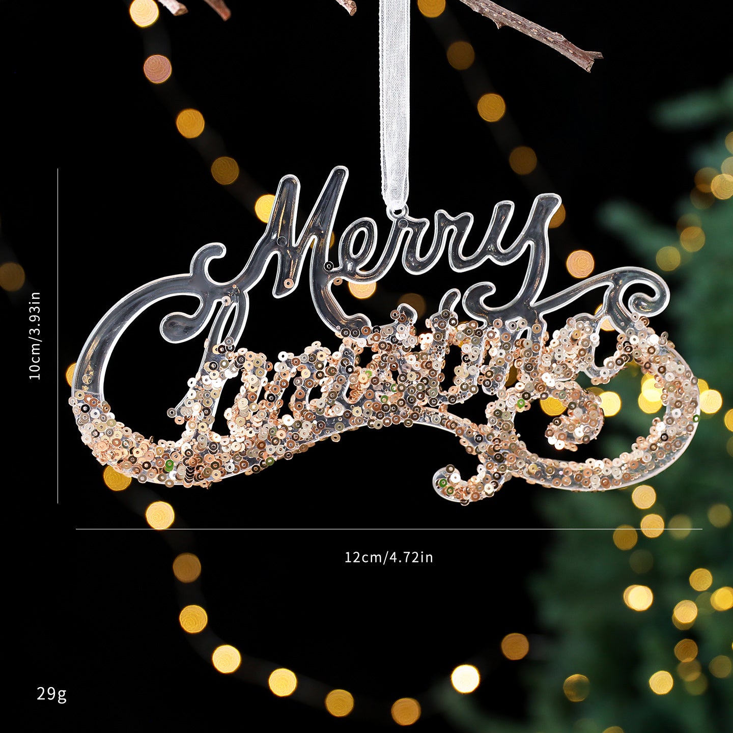 Starburst acrylic Christmas ornament cut from clear sequinned acrylic