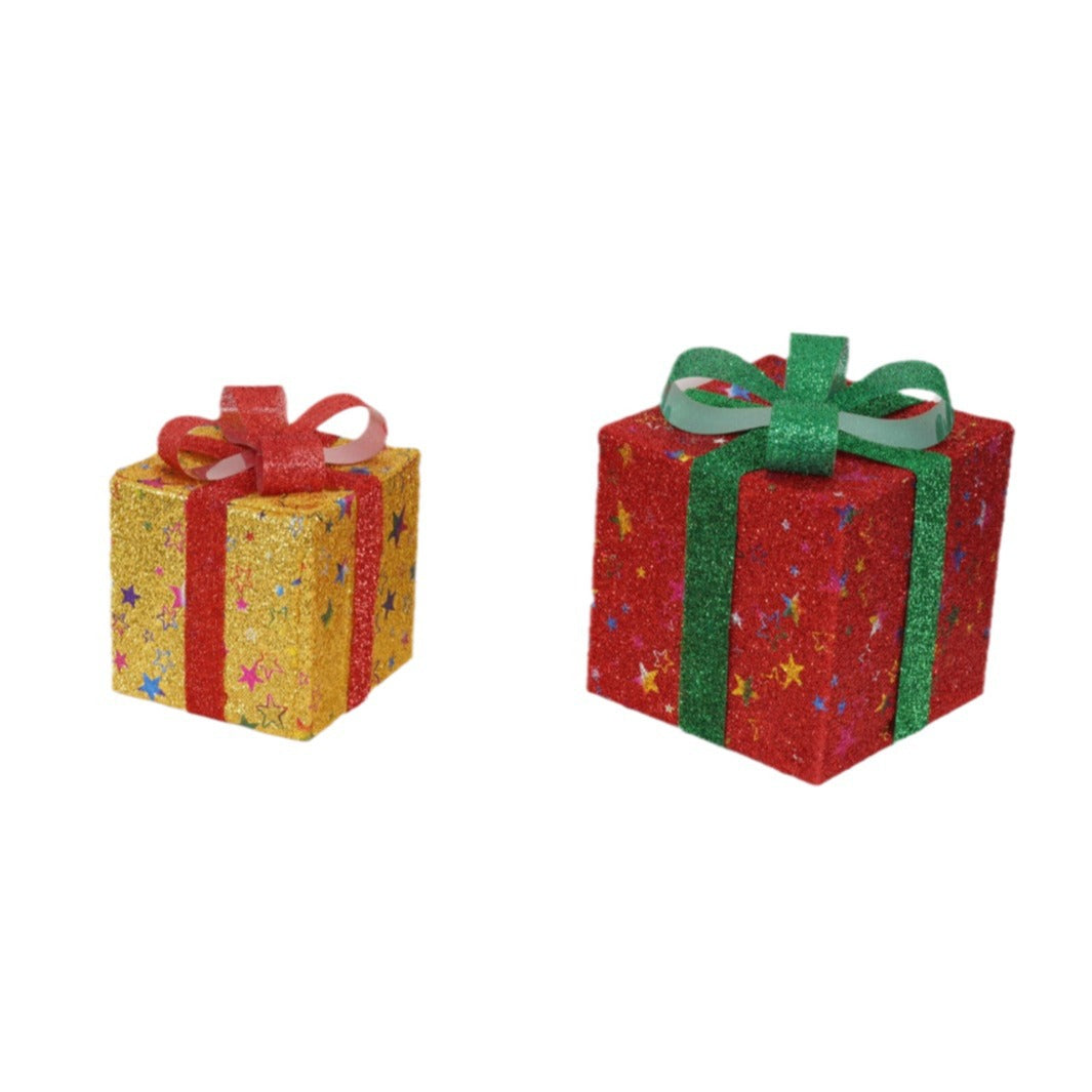 Red and green striped light up Christmas gift box design