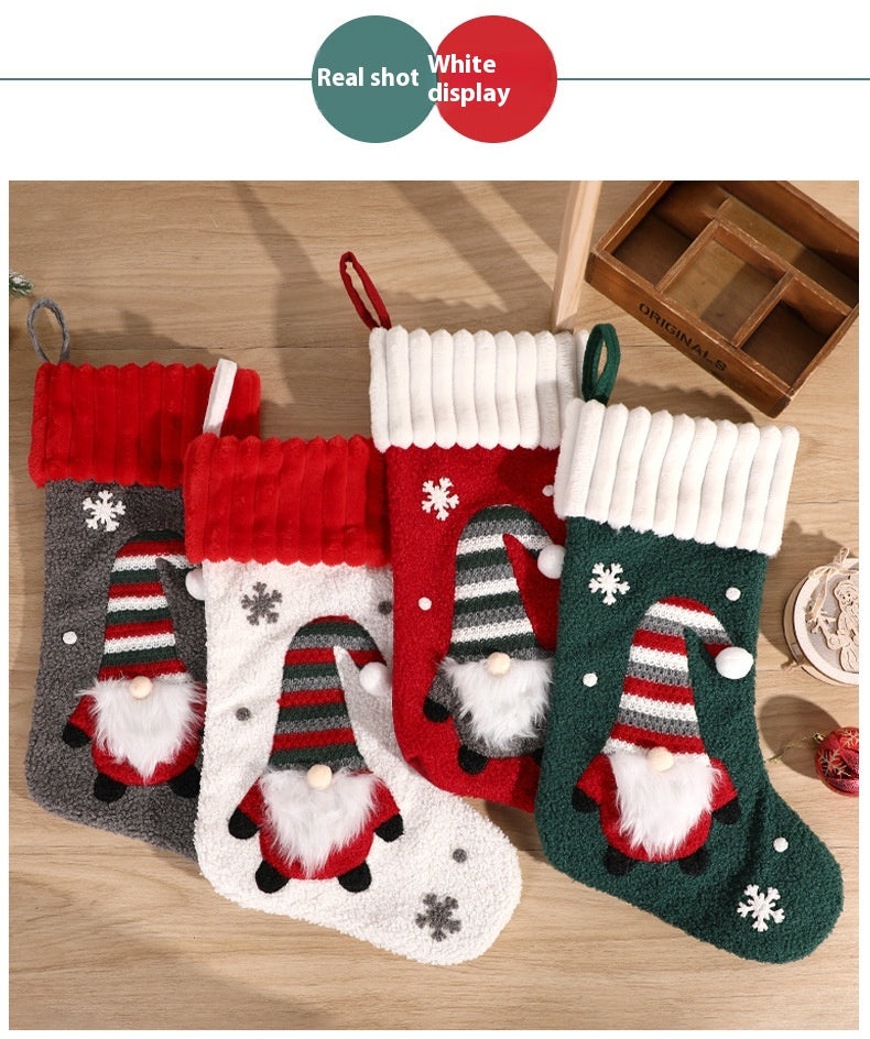 Embroidered cloth Christmas gift sock deep enough for candy and books