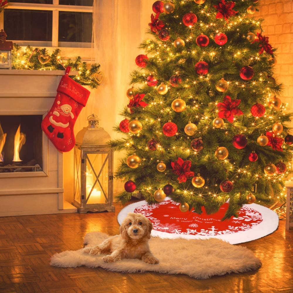One red 48 inch Christmas tree skirt supplied per order