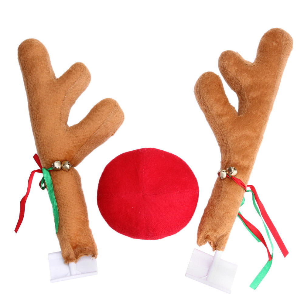 Brown flannel Christmas car antler decoration, about 17.3 inches tall