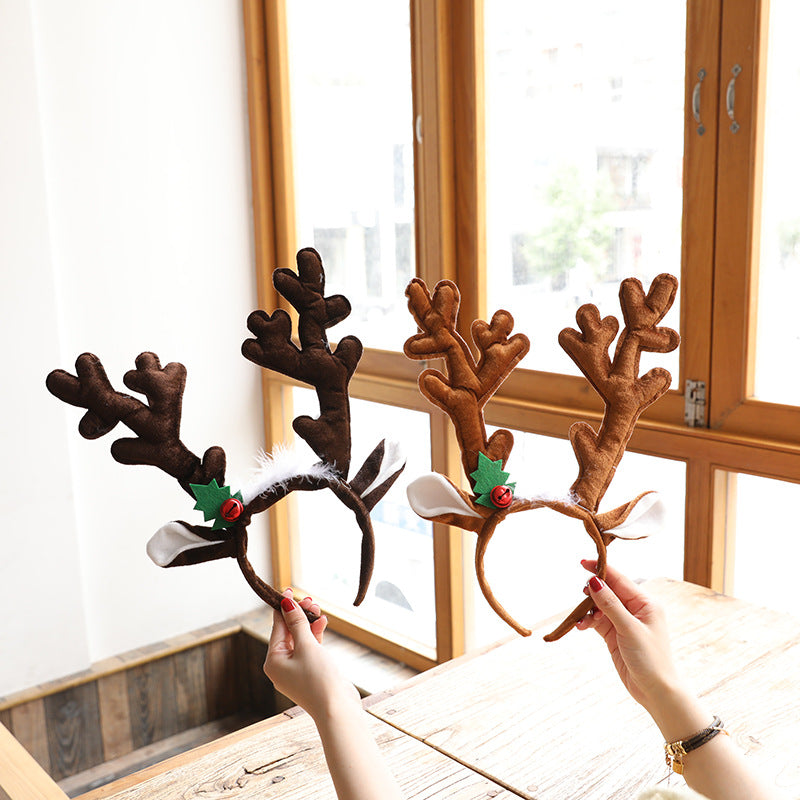 Coffee brown reindeer antler Christmas headband in soft cloth