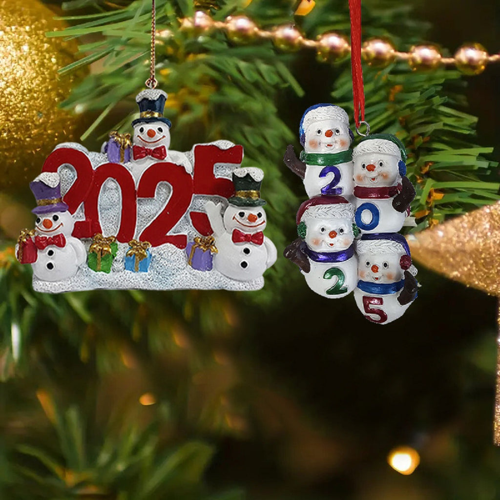 Cartoon style snowman Christmas tree ornament molded in smooth synthetic resin
