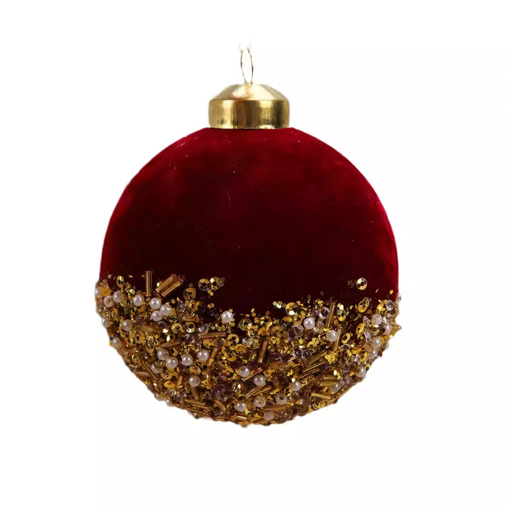 Metal cap and hanging loop on the burgundy glass bauble