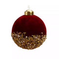 Metal cap and hanging loop on the burgundy glass bauble