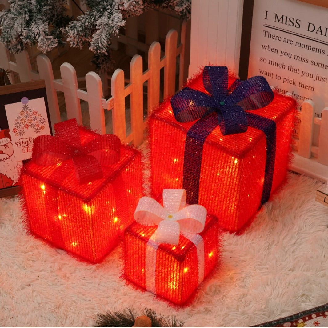 Three color light up Christmas gift boxes, sold as a set of three