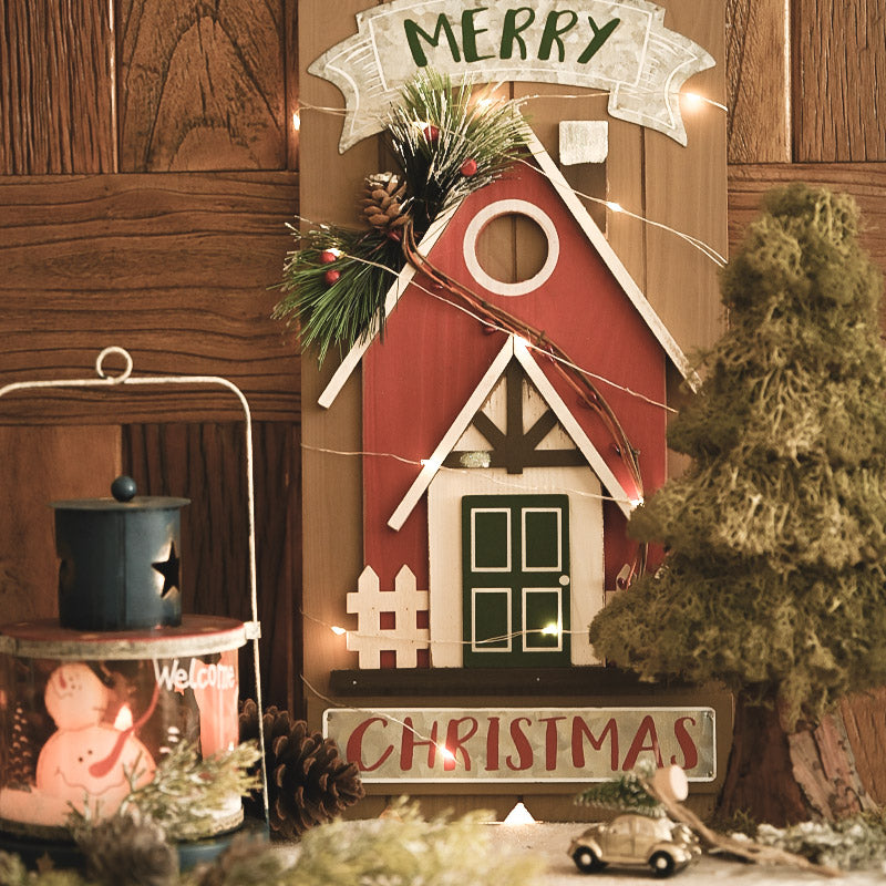 Design 1 of the wooden cottage Christmas decoration in cut wood