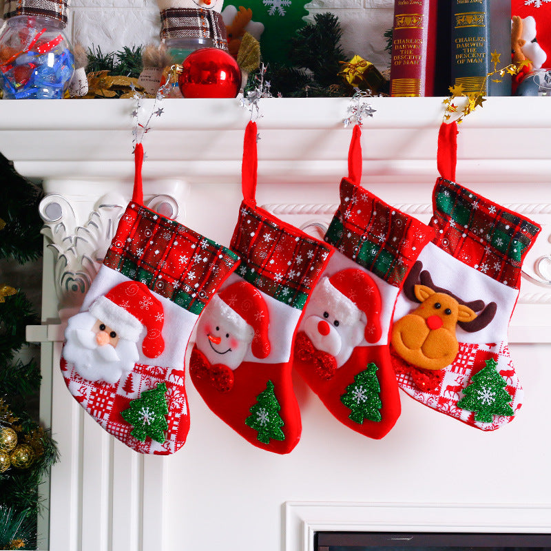Small cloth Christmas stocking ornament measuring 9.8 inches long