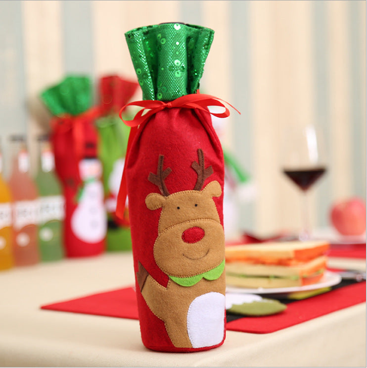 Cloth Christmas bottle cover for dressing a wine bottle at Christmas