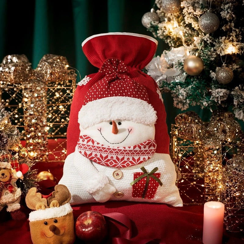 Teddy bear Christmas gift bag in printed cotton cloth