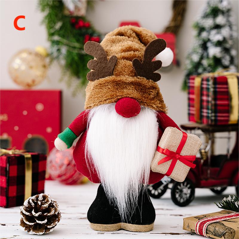 Soft bodied Christmas gnome figure that leans rather than standing stiff