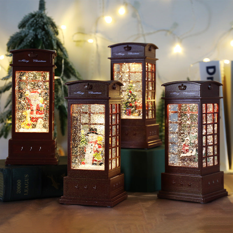 Christmas telephone booth music box ornament molded in plastic
