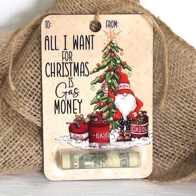 Design 1 of the printed wood Christmas pendant with a hanging cord