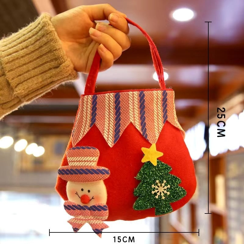 Stitched character face on the cloth Christmas candy bag