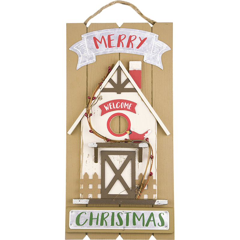 Wooden house ornament with built depth rather than a flat cut shape
