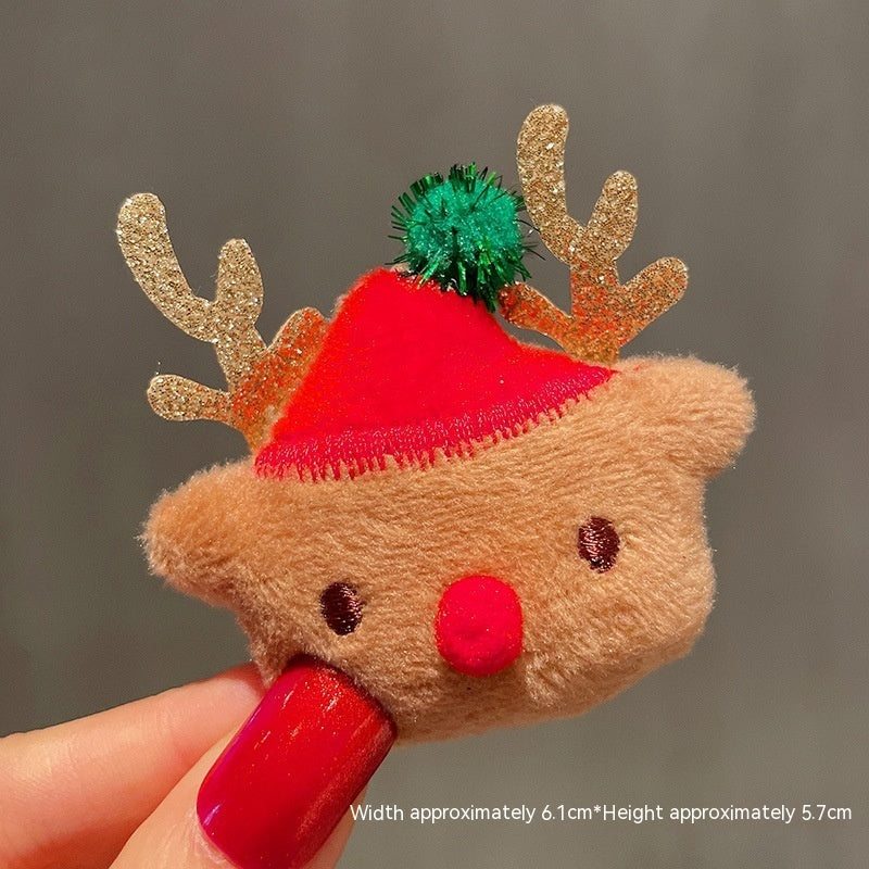 Red Christmas hat reindeer fabric brooch with a soft cloth build