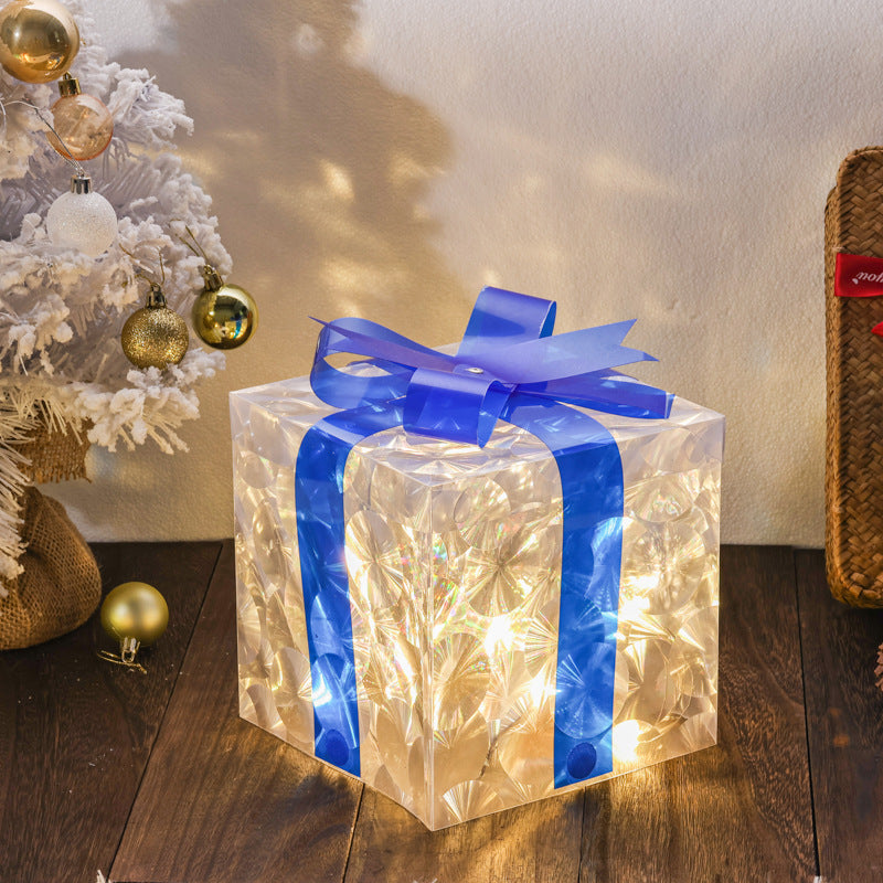 Holographic blue finish on the light up Christmas display box