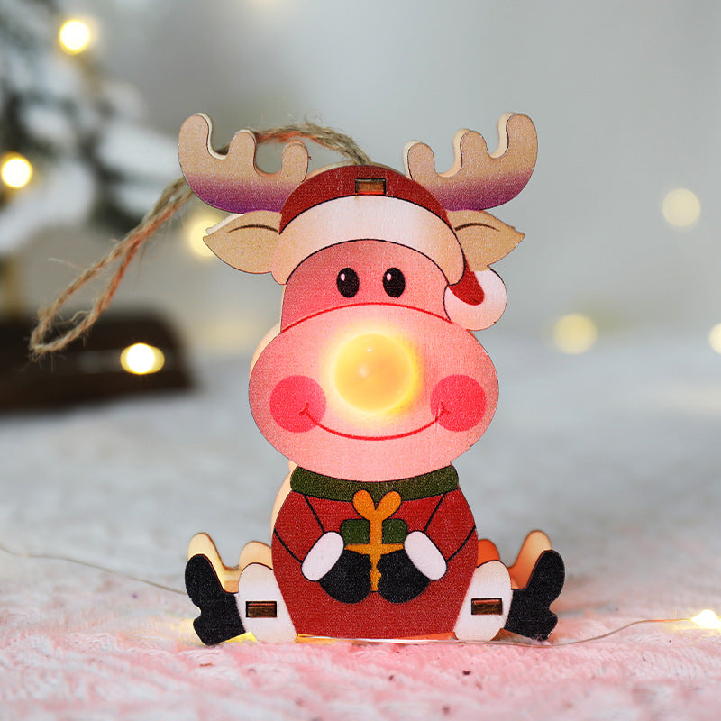 All three wooden ornament designs: red nose Santa, reindeer and snowman