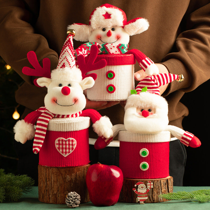 Reindeer design knitted flannel Christmas candy bag, one of three characters