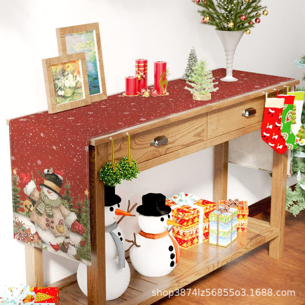 Narrow 11.8 inch width of the snowman print table runner
