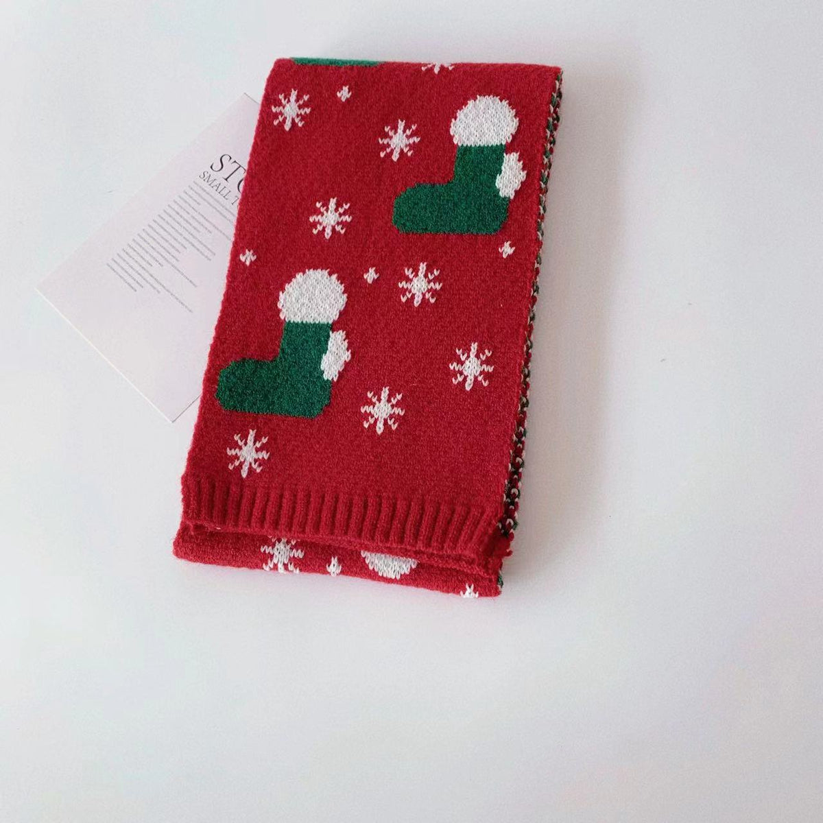 Long knitted Christmas scarf at 51.2 inches laid flat