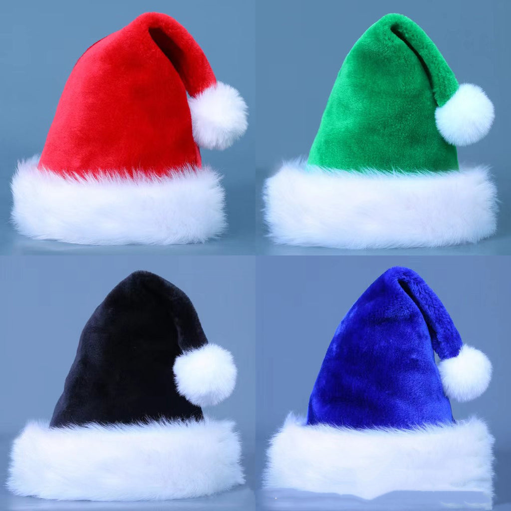 Red plush Christmas hat with a long white fur brim