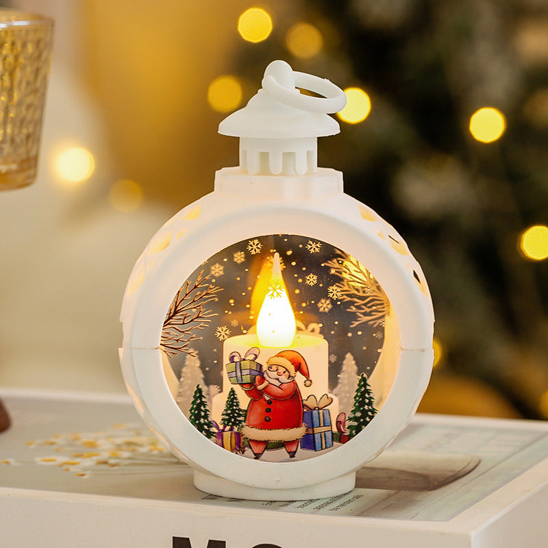 Triangular white night light with a snowman figure inside the glass