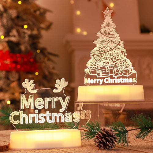 Engraved acrylic Christmas tree night light with an LED lit base