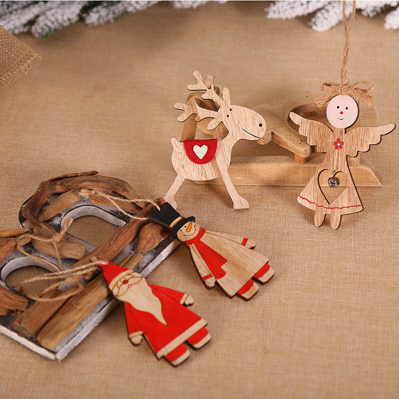 Painted wood grain surface of the angel Christmas tree pendant