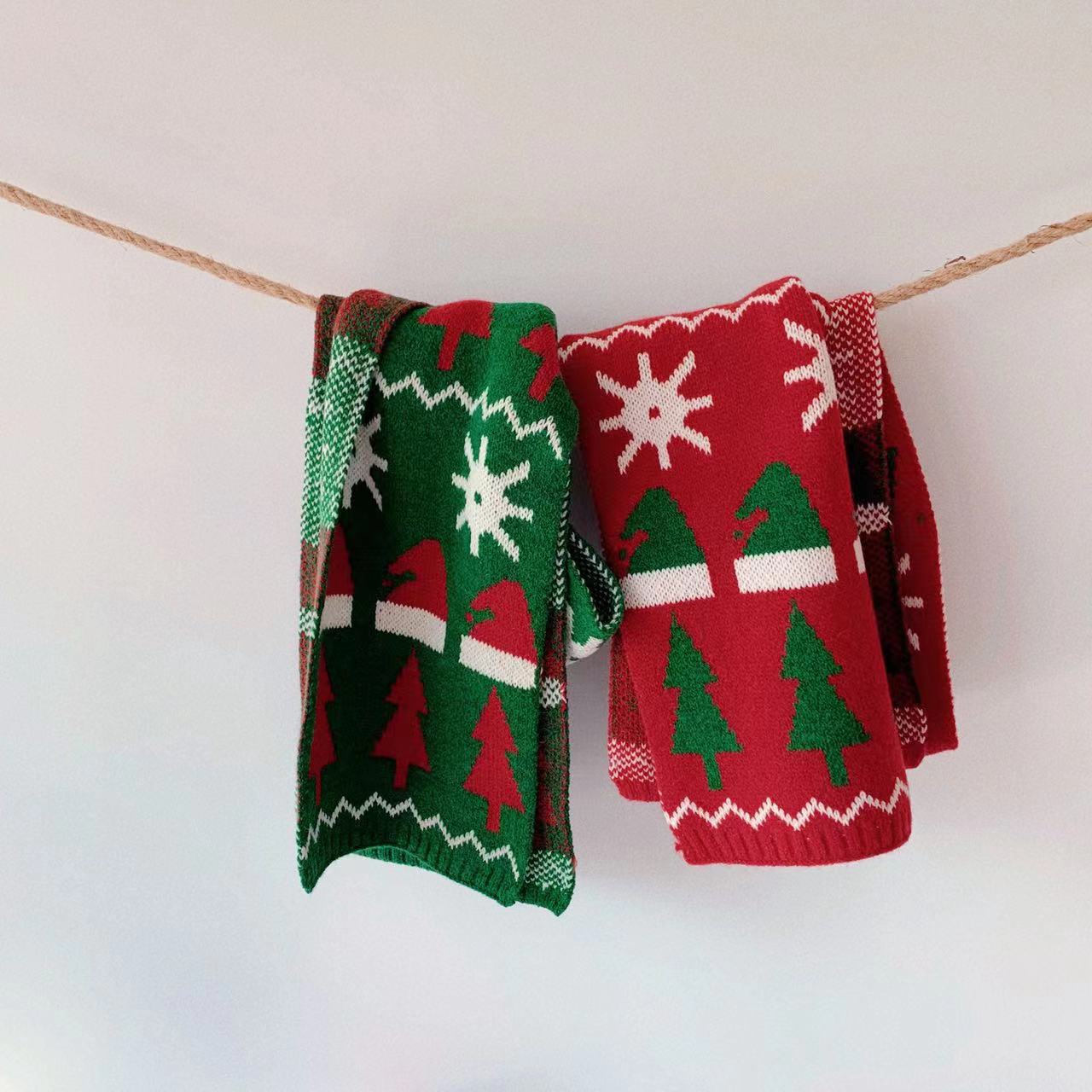 Red Christmas tree embroidered knitted scarf measuring 51.2 by 7.9 inches