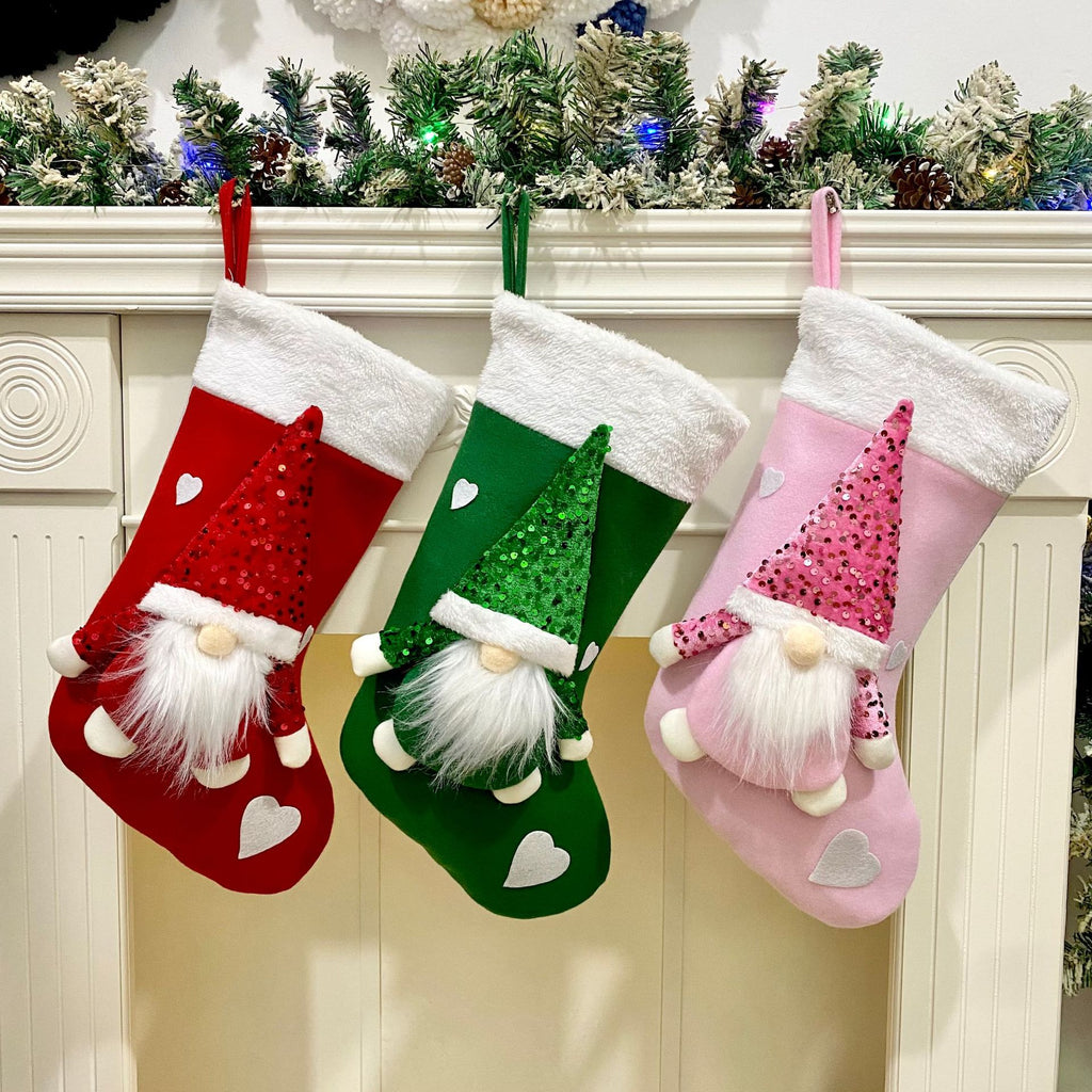 Cloth Christmas gift sack standing 18.5 inches tall with a sequin front
