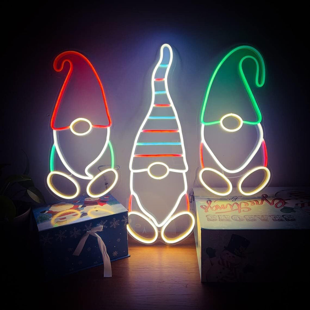 LED neon Christmas sign shaped as a gnome in continuous tubing