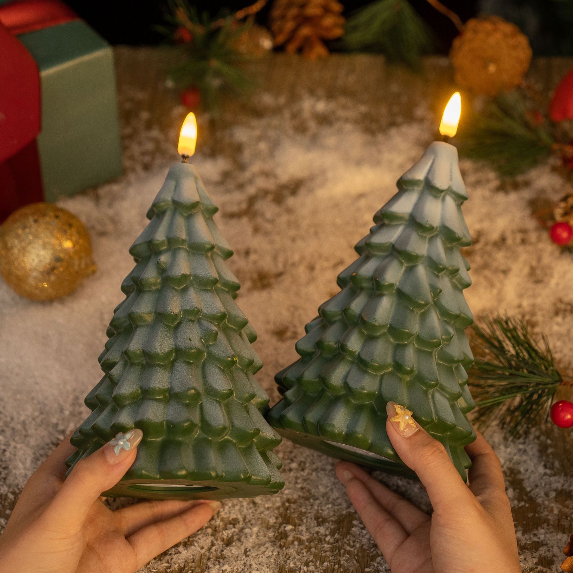 Falling snow effect inside the lit vinyl Christmas tree light
