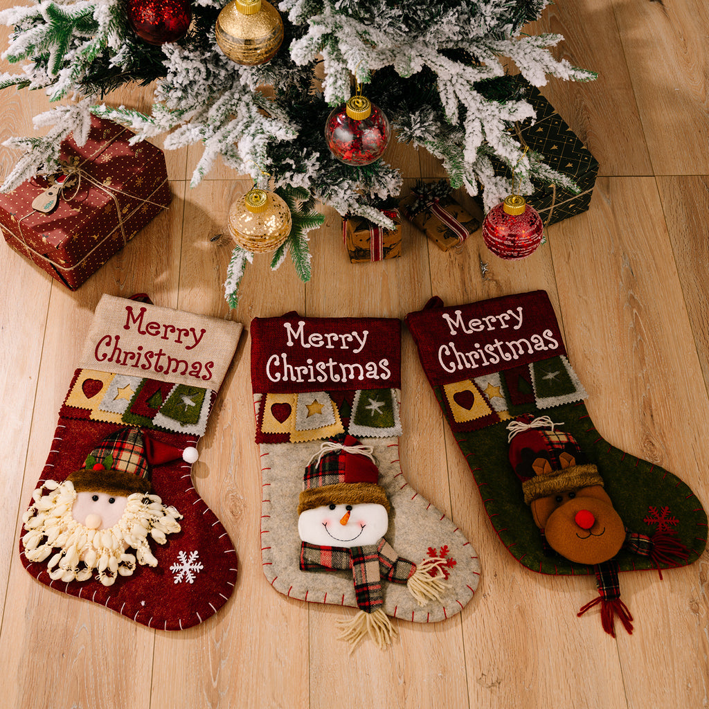 Reindeer cartoon Christmas sock pendant sewn from soft cloth