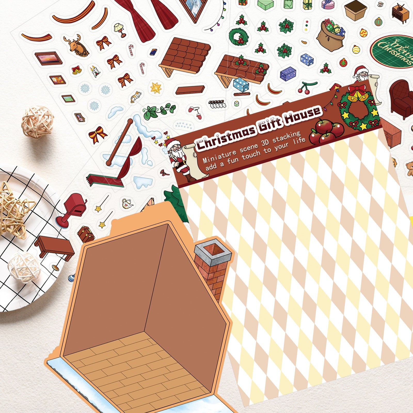 Pre-cut Christmas stickers on their backing sheet, no scissors needed