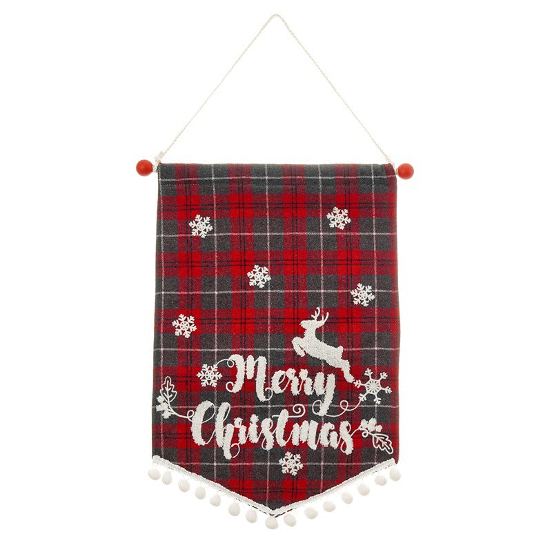 Red and black plaid sack design Christmas hanging wall flag