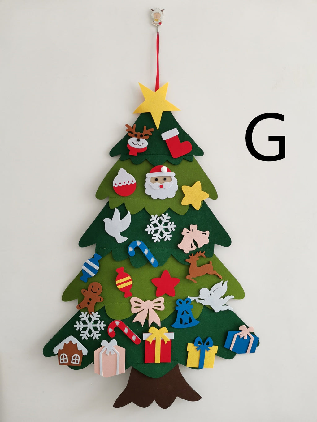 Felt ornaments lift off and press back on for rearranging