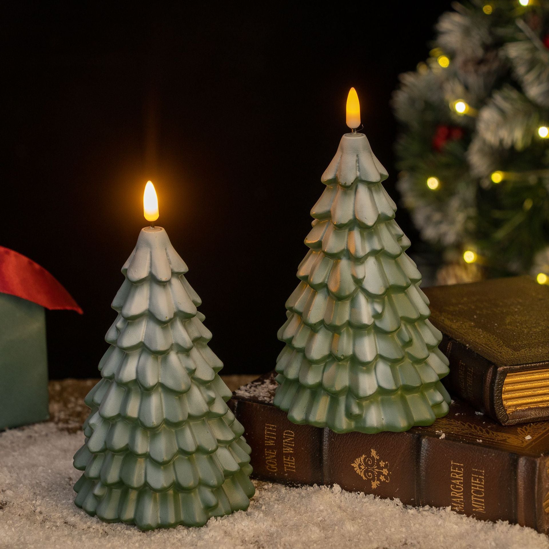 Tree light standing 6.8 inches tall on a 4.3 inch base