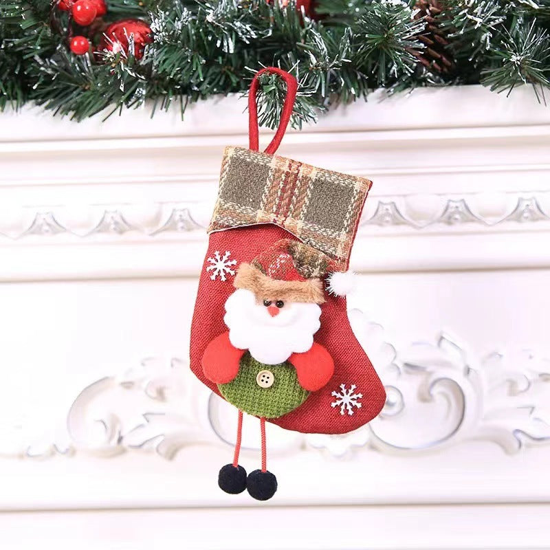 Plaid snowman ankle sock gift bag in checked cloth