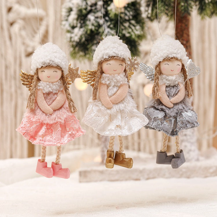 Pink lace skirt angel pendants sold as a set of three