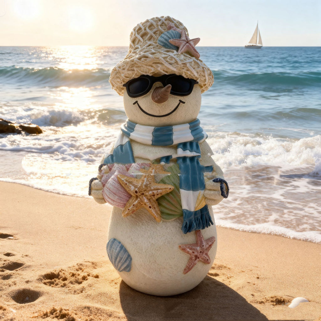 Resin beach snowman Christmas figurine cast with molded surface detail