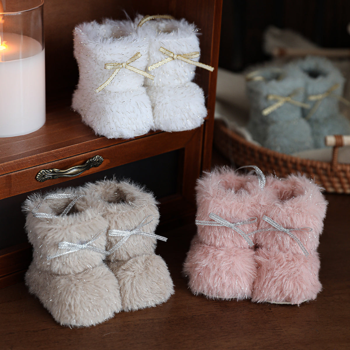 Gray plush boot pendant from the five color Christmas range