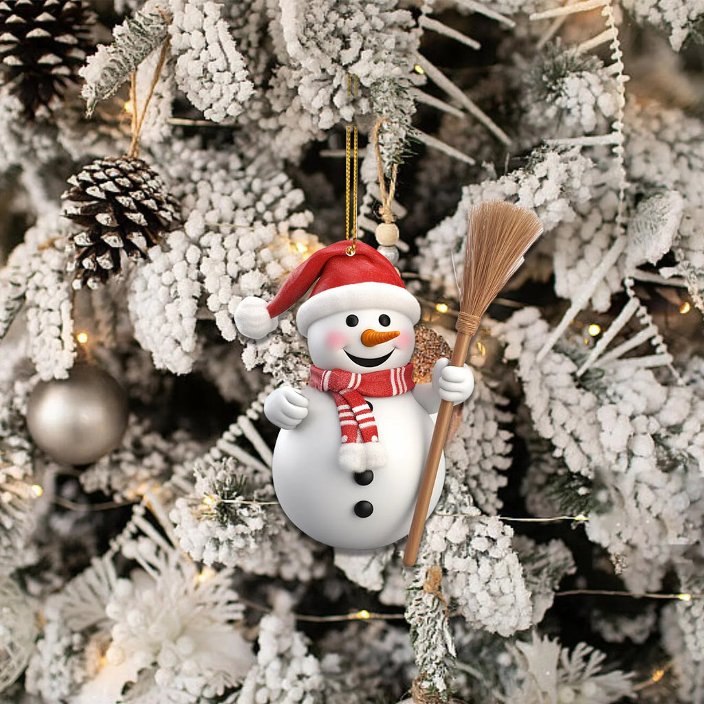 White acrylic snowman pendant with a printed face detail