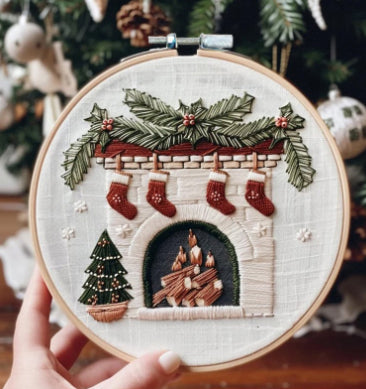 Cotton and linen Christmas embroidery panel for a DIY craft project