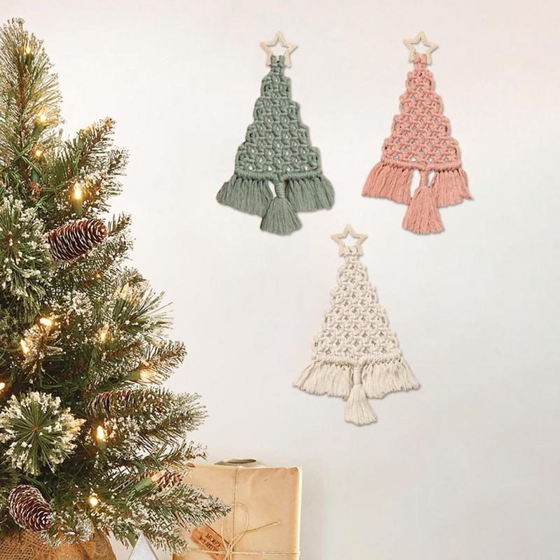 Knotted cotton rope forming the small macrame Christmas tree