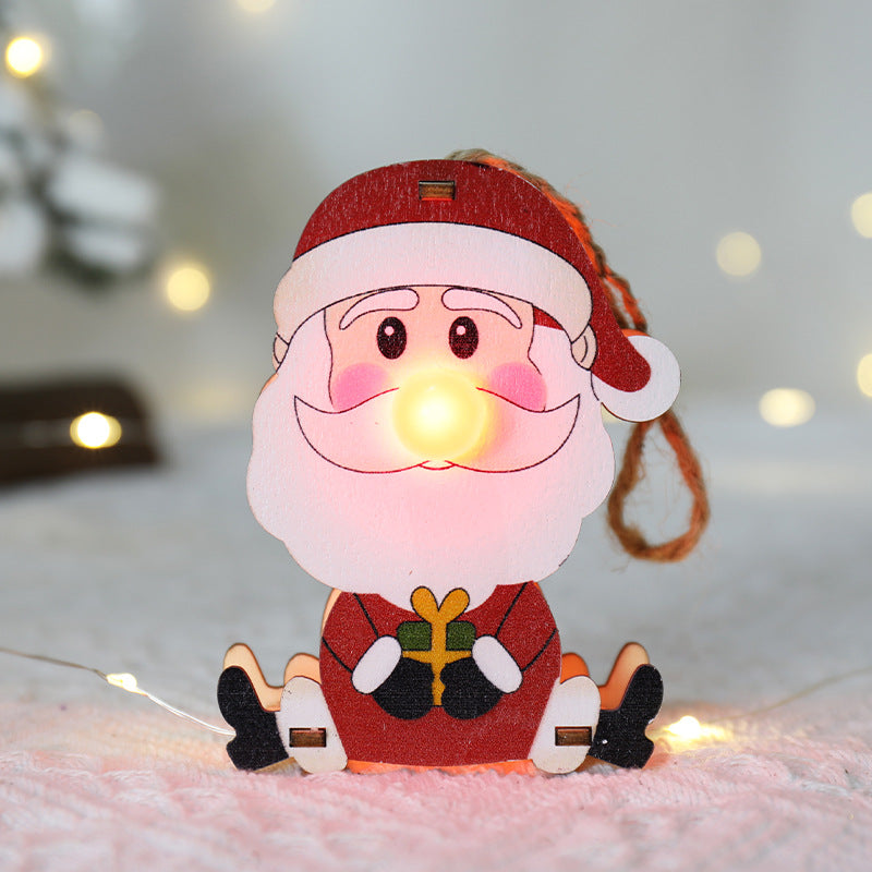 Wooden Christmas ornament with a hanging cord for a tree branch or garland