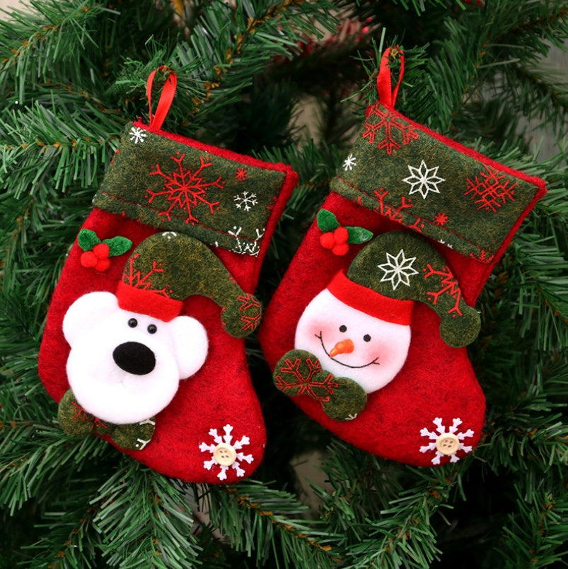 Flannel Christmas stocking measuring 6.7 by 4.9 inches overall